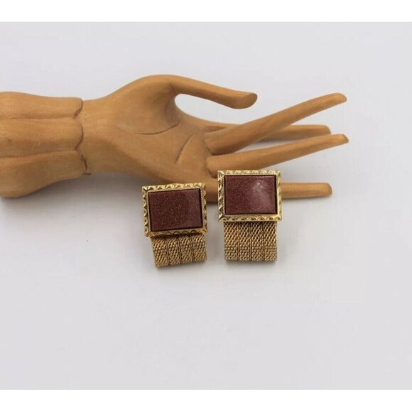 Vintage Other - Vintage Goldstone Mesh Cuff Links